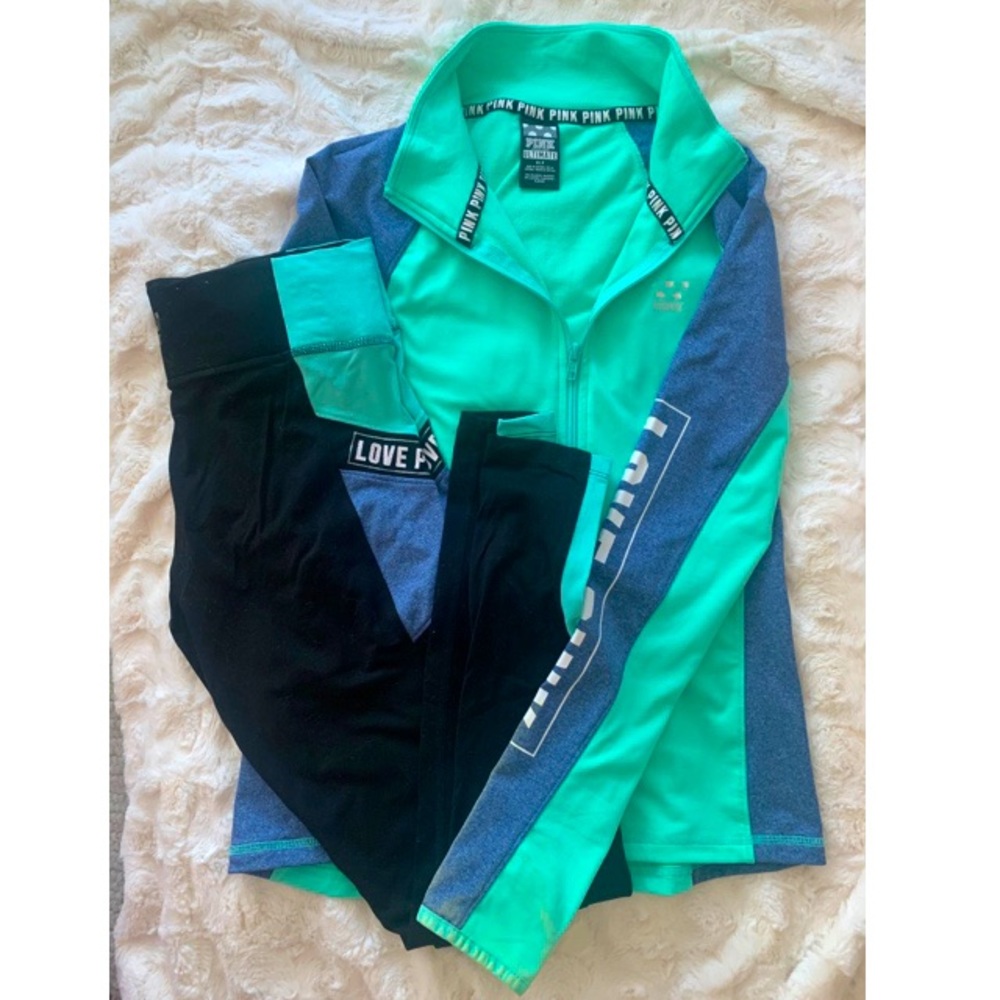 VS PINK Blue Ultimate Half Zip and Legging Set